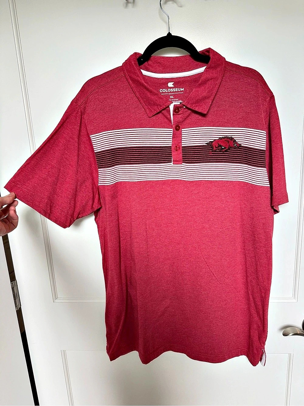 NWOT Colosseum University of Arkansas Razorbacks Striped Polo Shirt - XL